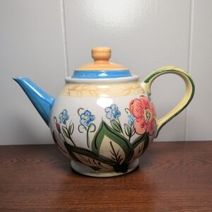 Pier 1 Imports Hand Painted Teapot Spring Floral Luster Vintage